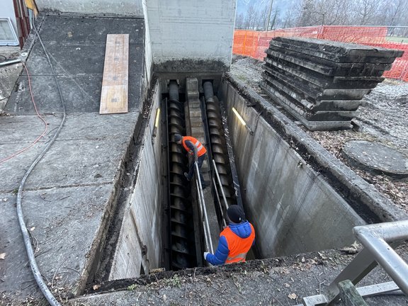 10.02.2023 Vorbereitung Ausbau Schneckenpumpe Pumpwerk Seidenbaum